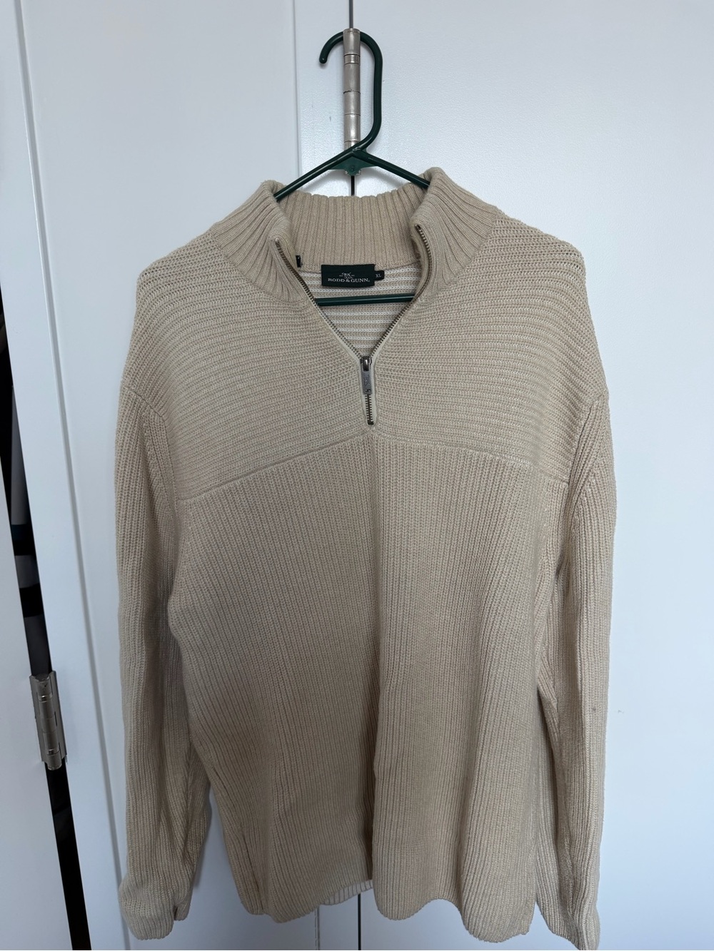 Rodd & Gunn Beige Half-Zip Ribbed Knit Sweater